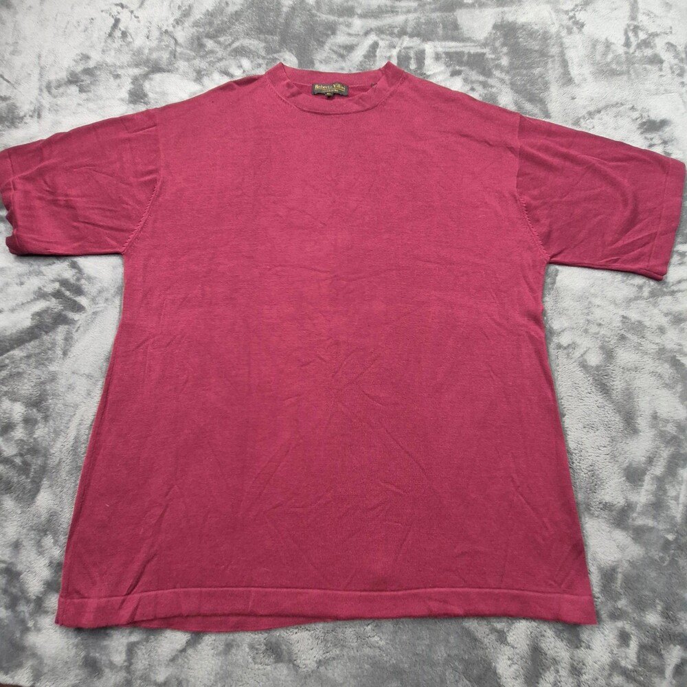 Roberto Villini Sweater Mens XL Burgundy Short Sleeve Knit Raglan Crewneck Solid